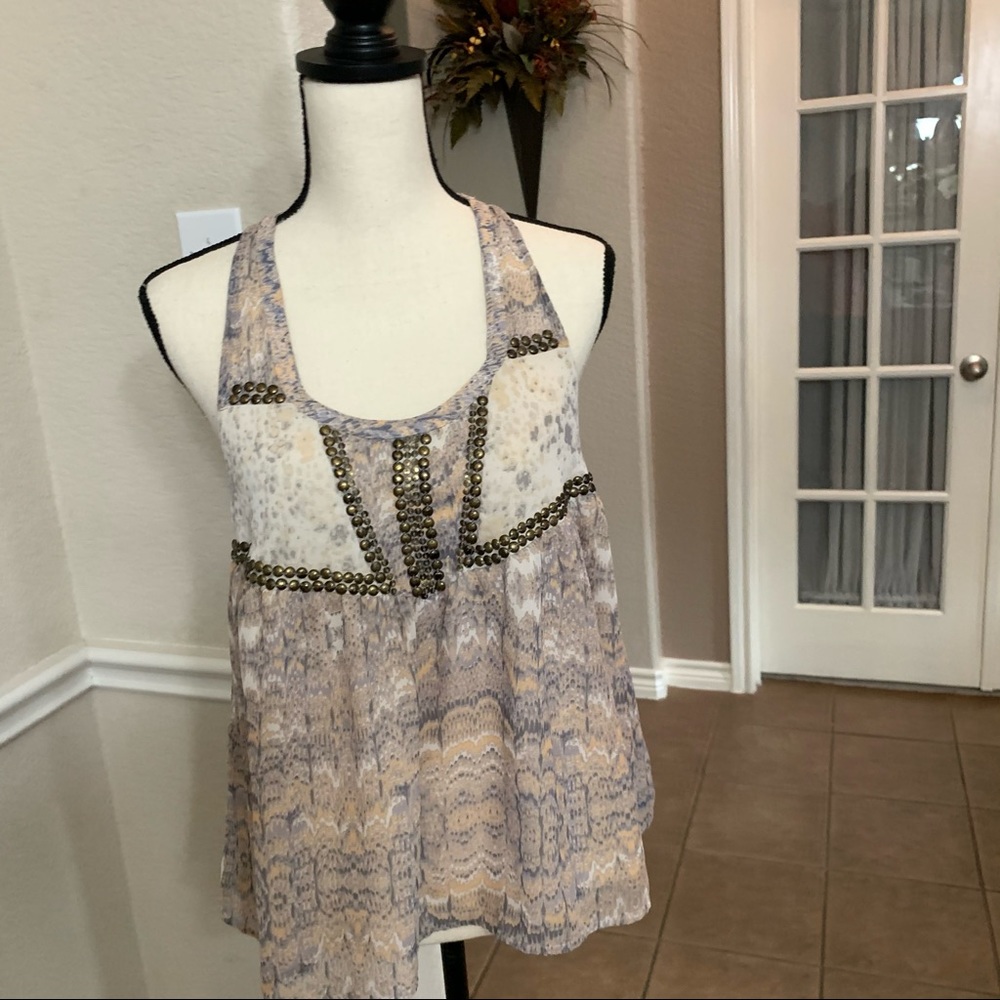 Ecote tan brass stud embellishment tank top Size S